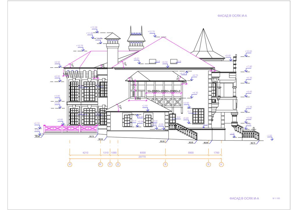 Фасад чертеж. Фасад здания в осях. План коттеджа с осями. Фасад в осях чертеж. Красивые фасады чертеж.