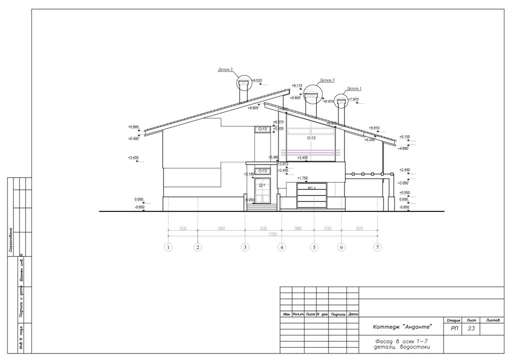 Фасад с водостоком чертеж